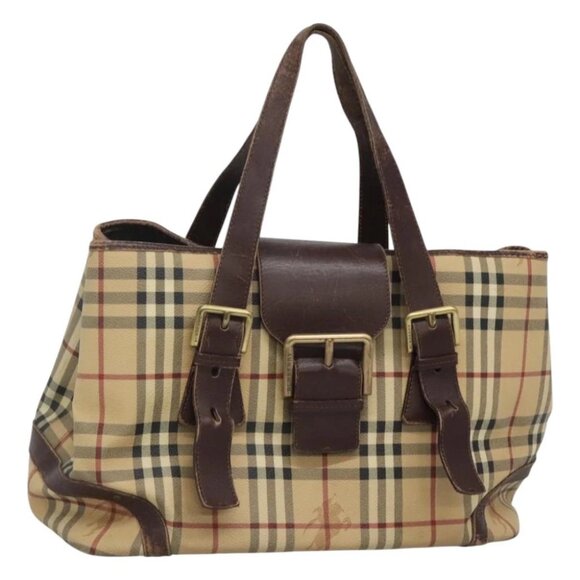 BURBERRY Nova Check Shoulder Bag PVC Beige Gold Auth 118369 - Picture 1 of 16